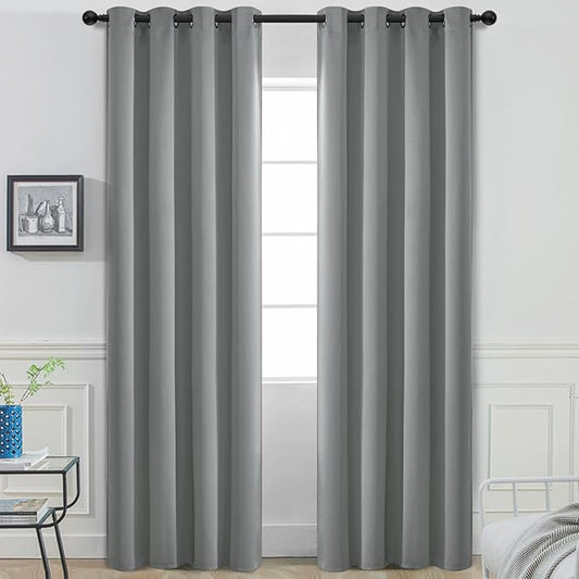 Yakamok Dove Grey Room Darking 90 Inch Length 2 Panel Sets for Livingroom Dining Room Darkening Thermal Insulated Bay Window Hotel Modern Elegant Black Out Sunblock Curtins/Bedroom,52 x 90 Inches