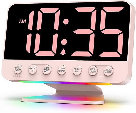 Odokee Digital Alarm Clocks for Bedrooms with Large Bold Number | Pink Alarm Clock with 8 Night Lights & Dimmable Display - Cute Alarm Clock with 5 Sounds for Girls Teens Kids - Sakura Pink by Odokee