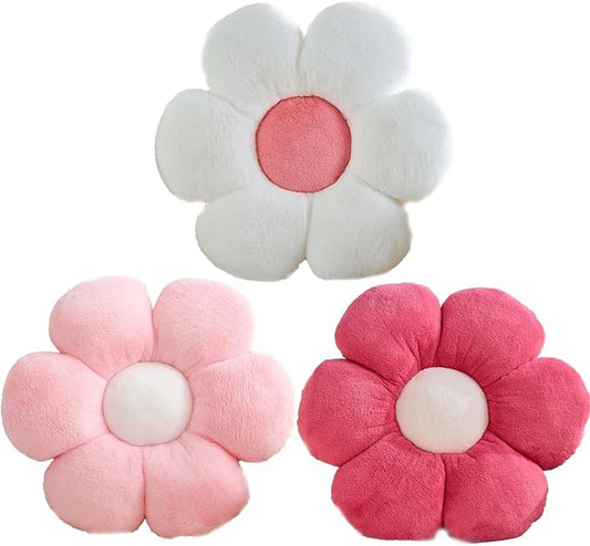 CANGHI 3 PCS Flower Pillows Flower Shaped Throw Pillow Cute Daisy Pillows Seating Cushions for Adults Kids Home Bedroom Sofa Chair Couch Decor (White Pink/Pink/Hot Pink, 15.74 inch)