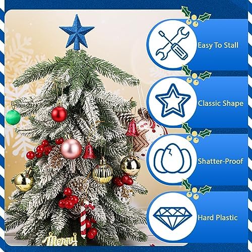 Hanaive Christmas Tree Topper Mini Star Small, Blue, 2.36 Inch, Glitter - Image 4