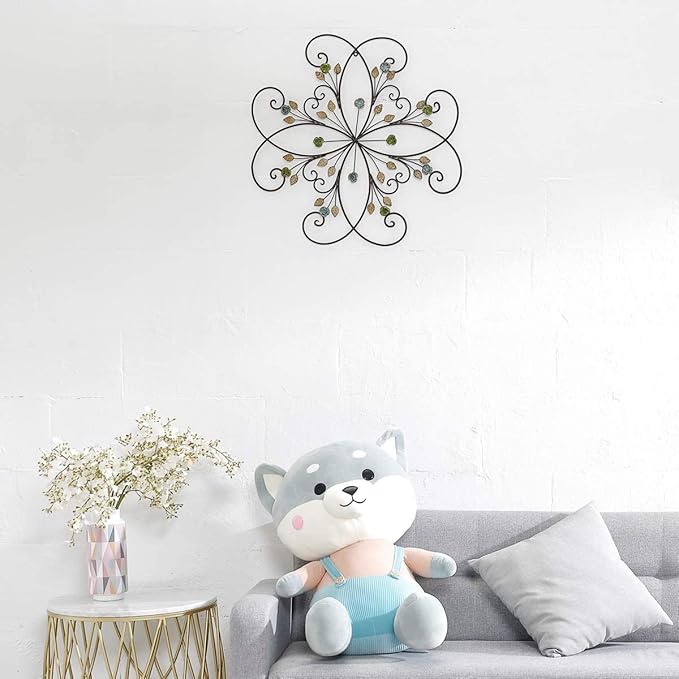 KUWIVO Lechesis 24" Metal Flower Scroll Wall Art Decor Sculptures with Rust Leaf for Living Room Bedroom