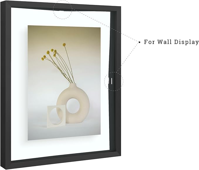 Frametory, Floating Picture Frames Set - Black Metal Photo Frames - Real Glass - Displays One 11x14, Two 8x10, And Four 5x7 Inch Photos for Home Decoration