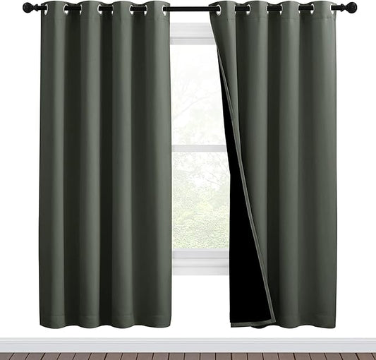 NICETOWN 100% Blackout Window Curtain Panels, Full Light Blocking Drapes with Black Liner for Nursery, 72-inch Drop Thermal Insulated Draperies (Dark Mallard, 2 Pieces, 46-inch Wide Per Panel)