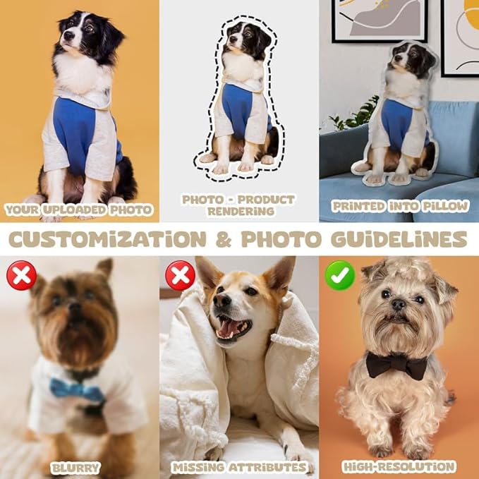 Custom Pet Pillow with Photo - Personalized Face Dog Cat Shaped Pillow - Personlized Pet Memorial Gifts for Loss of Dogs - Birthday Gift for Pets Lover - White Elephant Gift for Mom Dad