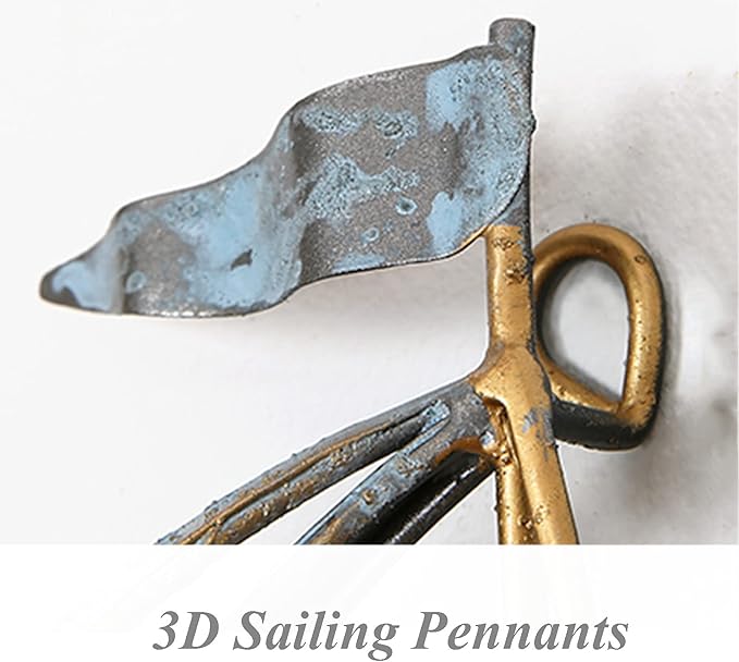 WANGLE Metal Sailboat Wall Decor, 3D Nautical Ship Wall Sculptures, 34.02" L x 21.26" H Handmade Coastal Beach Sailboat Wall Art Decor School Home Hotel Living Room Bedroom Dining Room,A