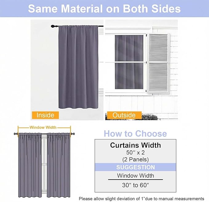 Simplebrand Ava Greyish Purple Blackout Curtains for Bedroom 84 Inch Length 2 Panels Set, Solid Thermal Insulated Privacy Living Room Window Treatment Curtains Blackout Drapes, W50 x L84 Inch