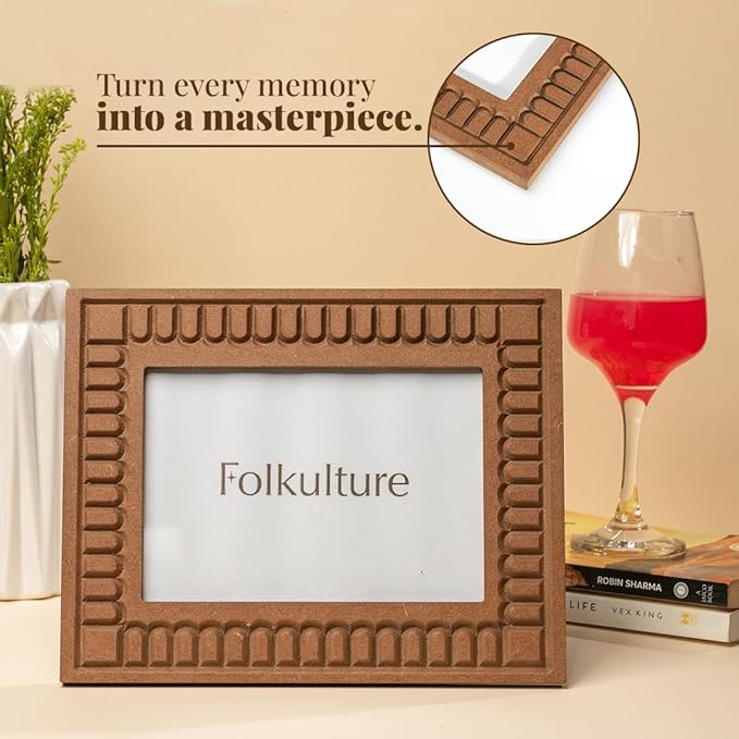 Folkulture MDF Photo Frame for Wall or Tabletop | Curvy Tales 5x7 Modern Curved Wooden Picture Frame with Plexiglass | Vertical & Horizontal Display | Handmade House Warming Gifts