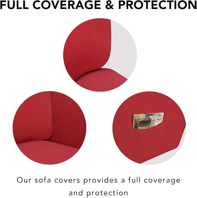 PureFit Super Stretch Sofa Slipcover – Spandex Non Slip Soft Couch Sofa Cover, Washable Furniture Protector with Non Skid Foam and Elastic Bottom for Kids, Pets （Loveseat, Red）