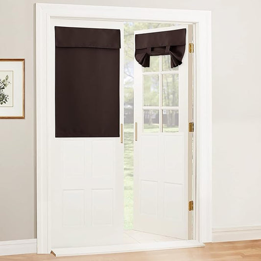 RYB HOME Blackout French Door Curtain - Privacy Thermal Insulated Window Shades for Patio Kitchen Front Entry Back Door Glass Window, Self Adhesive No Drill, 1 Panel, 30" W x 40" L, Brown