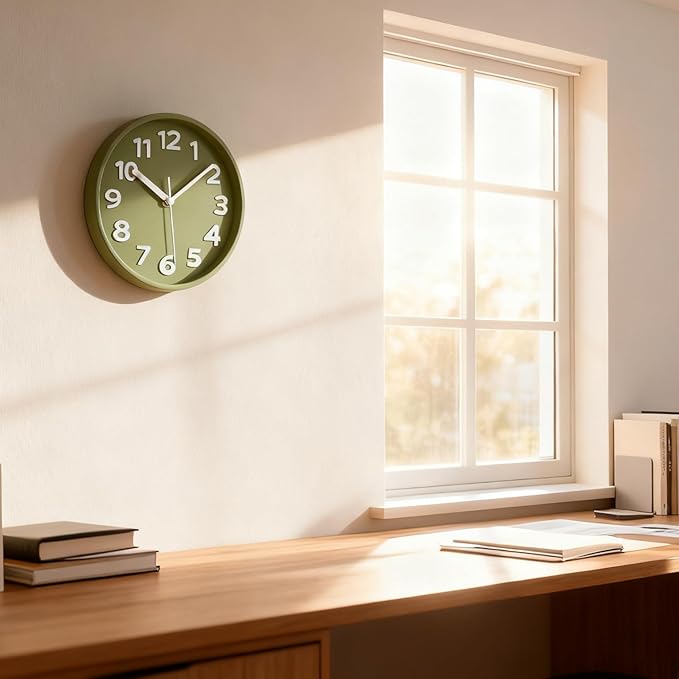 45MinST 8-Inch Green Modern Wall Clock ?€? Silent Non-Ticking, 3D Large Numbers, Accurate Timekeeping | Decorative Wall & Desk Clock with Stand for Living Room, Bedroom, Kitchen, or Office