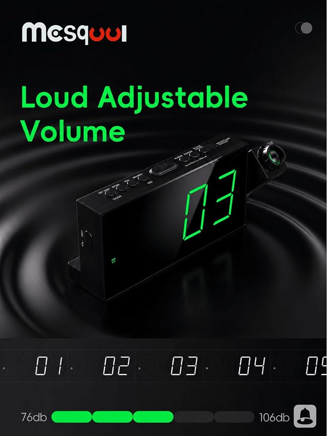 Mesqool Digital Projection Alarm Clock with Dual Alarms, 5 Levels Dimmer - Image 5