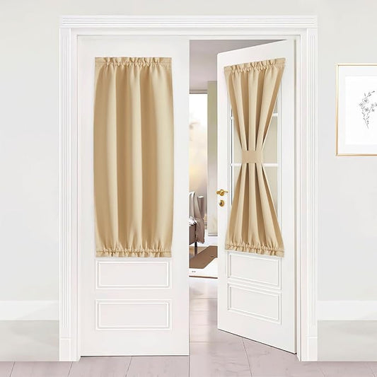NICETOWN French Door Curtains Rod Pocket Thermal Blackout Shade Glass Window, Kitchen and Patio Doors for Privacy, 25 X 50 Inches Long, 1 Curtain Panel with Tieback, Biscotti Beige