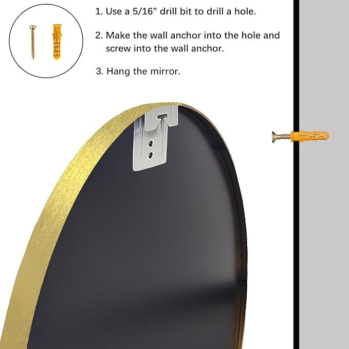 Sunniry Gold Round Mirror, 24 inch Circle Mirror, Gold Metal Frame Bathroom Mirrors, Round Wall Mounted Mirrors for Bathroom, Hallway, Living Room, Bedroom.