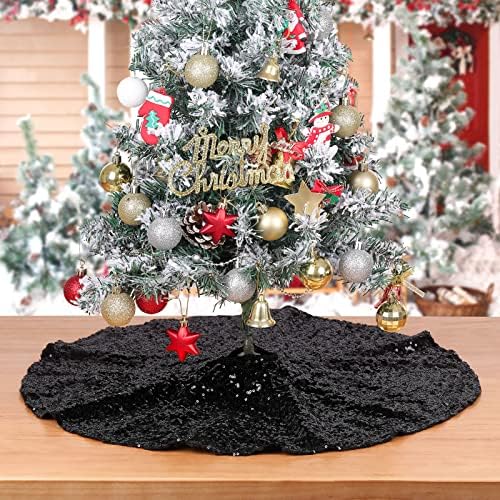 Black Tree Skirt Mini Tree Skirts 24 Round Christmas Mat Sparkle Halloween by B-COOL