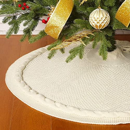 Sattiyrch Knit Christmas Tree Skirt,Luxury Cable Knitted Thick Rustic Xmas Tree Decoration (Cream, 36") by Sattiyrch