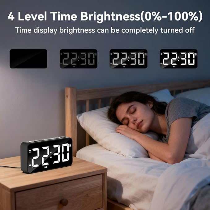 Plug in Digital Alarm Clocks with Rechargeable Backup Battery for Bedrooms Living Room Study Loud Bedside Desk Clock with Memory Function Dual Alarm 3 Modes Weekends Weekdays Every Day for Kids Adults - Image 4