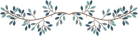 Hotop 2 Pieces Metal Tree Leaf Wall Decor Vine Olive Branch Leaf Wall Art Wrought Iron Scroll Sculptures Above the Bed, Living Room, Outdoor Decoration(Classic Style,Blue)