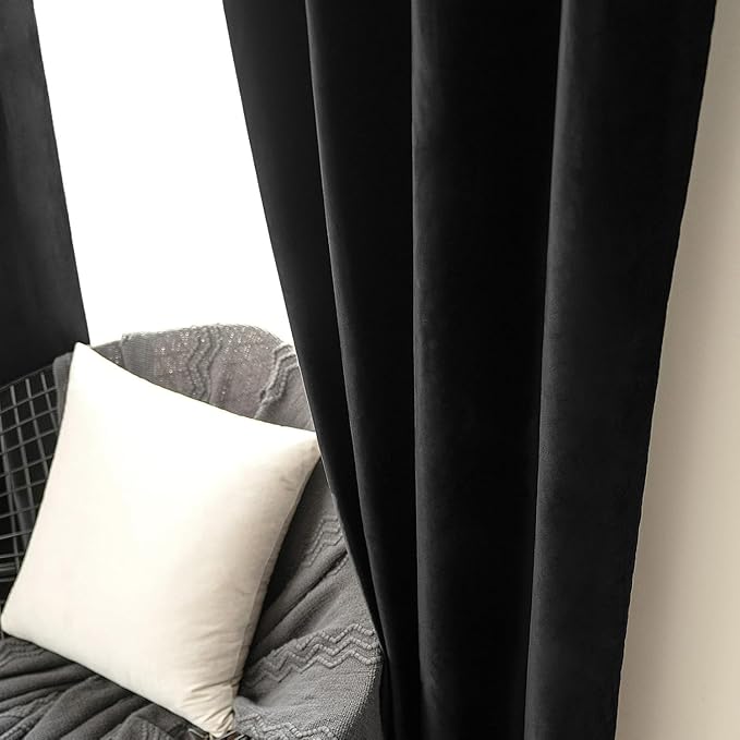 MIULEE Black Velvet Curtains 2 Panels Luxury Blackout Curtains for Bedroom Living Room Thermal Insulated Super Soft Window Drapes Rod Pocket & Back Tab Halloween Decor, W52 x L72 inches