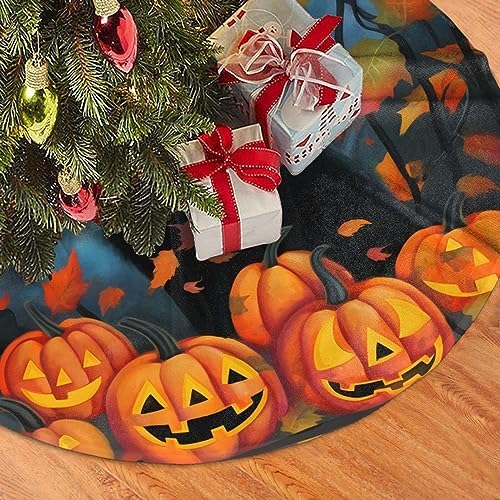 Black Cat Tree Skirts Xmas Ornaments, Halloween Pumpkin Tree Skirt for Christmas Party Holiday All Occasions 36" - Image 3