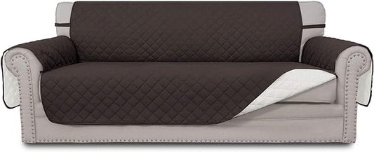 Easy-Going 4 Seater Sofa Slipcover Reversible Sofa Cover Water Resistant Couch Cover with Foam Sticks Elastic Straps Furniture Protector for Pets Children Dog Cat (XX-Large, Chocolate/Ivory)