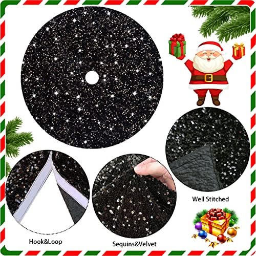 FANPROMS Black Christmas Tree Skirt 21 Inches Sequin Halloween Tree Skirts for Autumn Fall Events Thick Velvet Xmas Tree Skirt Mat Rustic Christmas Tree Base for Artificial Christmas Tree Ornaments - Image 3