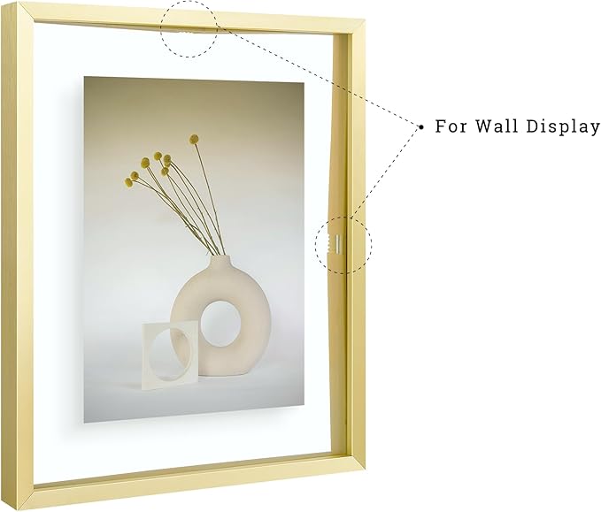 Frametory, Floating Picture Frames Set - Gold Metal Photo Frames - Real Glass - Displays One 11x14, Two 8x10, And Four 5x7 Inch Photos for Home Decoration