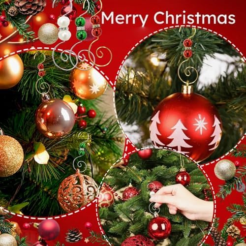 Furimuk 30 Pcs Christmas Ornament Hooks Hangers- Red Green White Jewels Beads, Silver & Gold Wire Hangers with Lobster Claws for Stockings & Balls Xmas Christmas Tree Decoration - Image 3