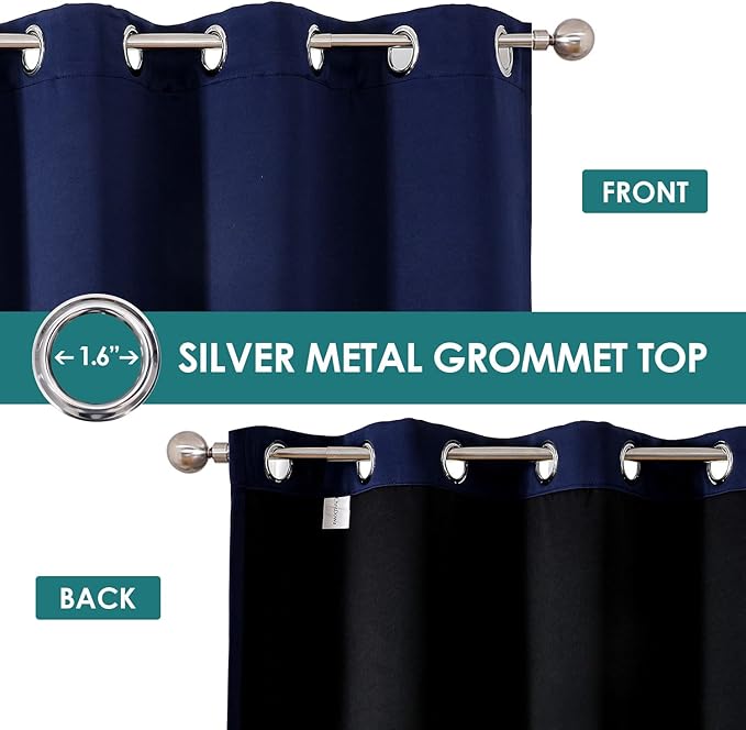ChrisDowa 100% Blackout Curtains 72 inch Long for Bedroom with Black Liner, 2 Thick Layers Total Blackout Thermal Insulated Grommet Window Curtains 2 Panels Set (Navy Blue, 42 x 72 Inch)