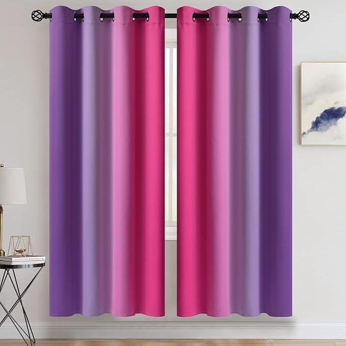 COSVIYA Grommet Ombre Room Darkening Curtains 72 inches Length for Kids/Girls Bedroom, Polyester Light Blocking Pink and Purple Gradient Window Drapes/Curtains for Living Room,2 Panels, 52x72 inches