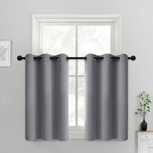Yakamok Grey Blackout Curtains Room Darkening Thermal Insulated Grommet top Window Curtains Short Drapes for Living Room, 38 x 36 inch, Gray, 2 Panels