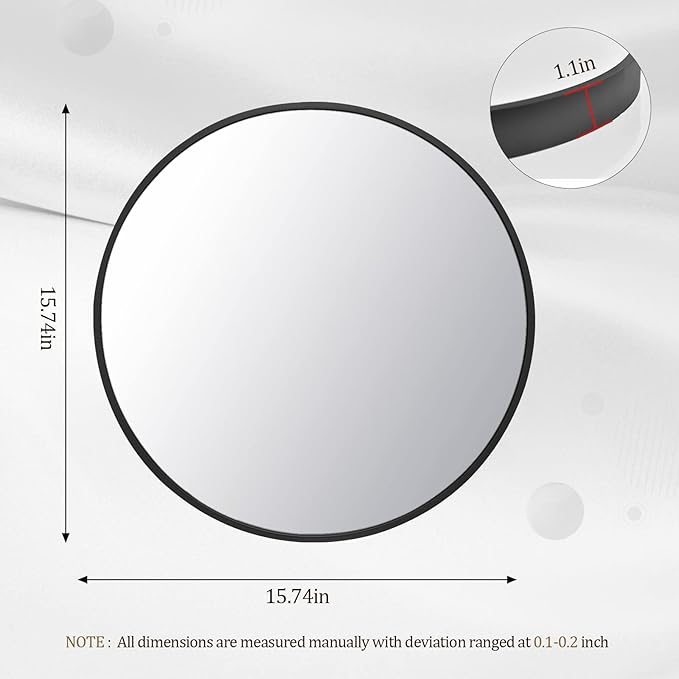 HARRITPURE Round Mirror 15.7" Black Wall Mounted Circle Mirror with Aluminum Alloy Frame Modern Design for Bathroom, Living Room, Vanity, Bedroom, Entryway