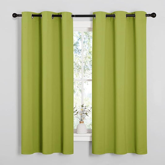 NICETOWN Fresh Green Blackout Curtains 68 inches Length for Laundry Room, 2 Panels, 42" Wide, Thermal Insulated Decoration Drapes for Office Window