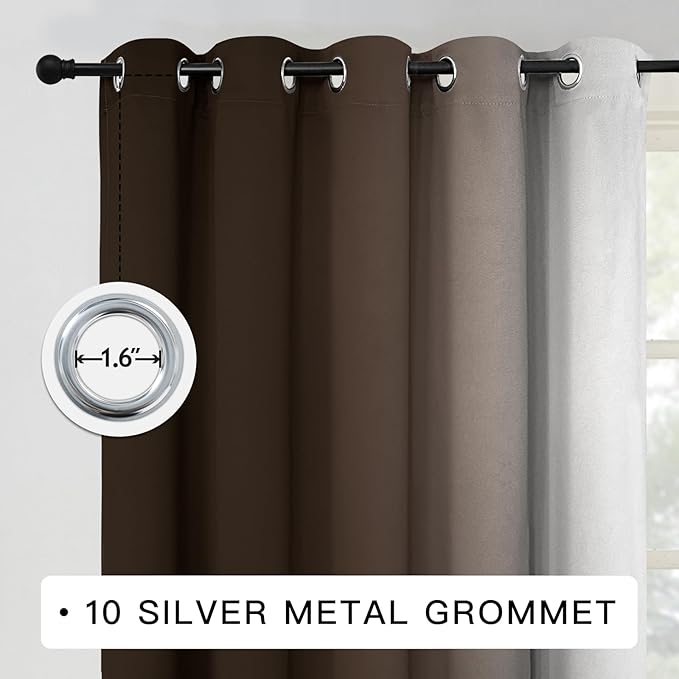 COSVIYA Curtains & Drapes Ombre Brown Curtains 96 inch Length 2 Panels, Grommet Room Darkening Light Blocking Insulated Thermal Gradient Window Curtains for Bedroom/Living Room,62x96 inches