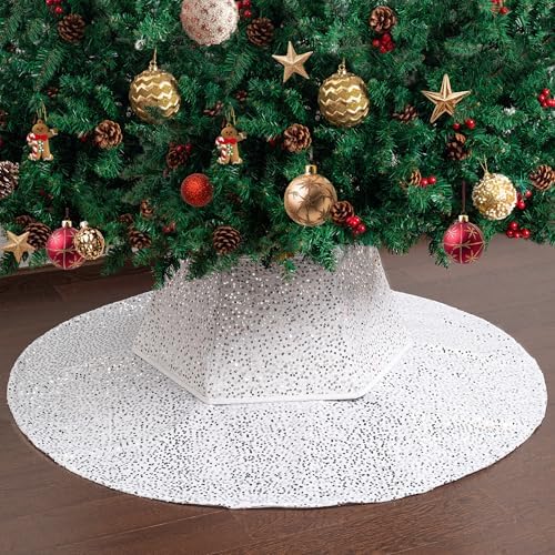 Mr. Pen- Silver Sequin Christmas Tree Skirt and Tree Collar by MrPen