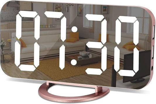 SZELAM Alarm Clock for Bedroom,LED and Mirror Digital Clock Large Display,with Dual USB Charger Ports,Auto Dim,Snooze Mode,Modern Desk/Wall Electronic Clock for Girl Woman Mom Teens - Rose Gold by SZELAM