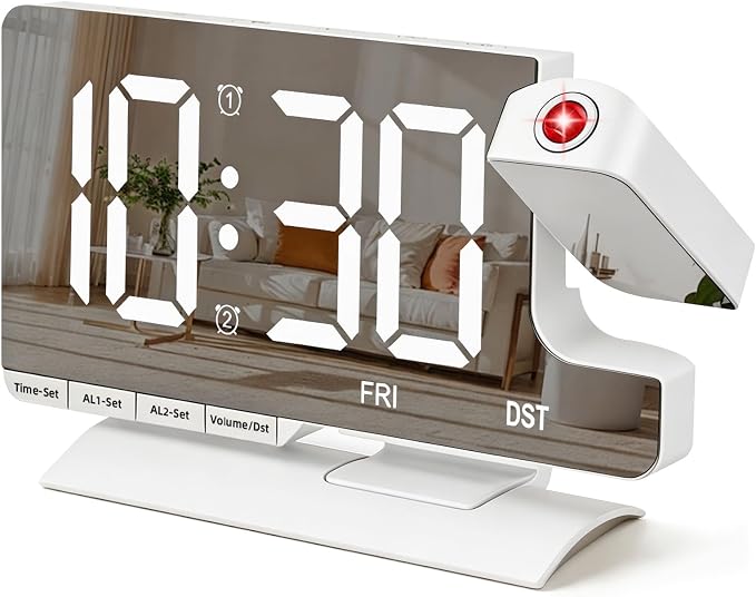 Lamisola Projection Alarm Clock for Bedroom Ceiling, White Digital Clock by AlarmClock