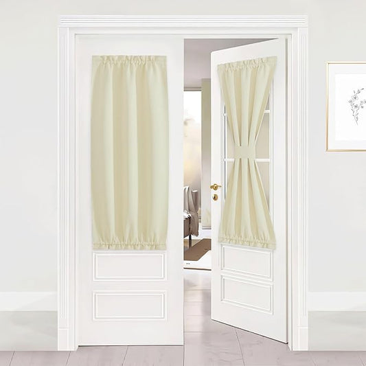 NICETOWN Sidelight Door Curtains 50 Inches Long for Side Windows Thermal Insulated Privacy Farmhouse French Door Curtain Panel with Adjustable Tie Back, 25x50 Inch Length, 1 Panel, Light Beige
