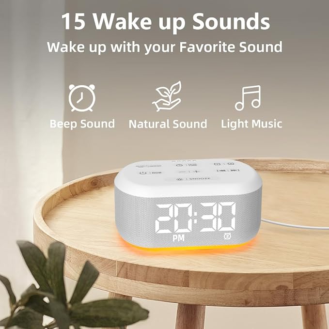 White Noise Alarm Clock Sound Machine for Bedroom Small Brown Noise Machine with 30 Soothing Sound Plug in Bedside Clock with NightLight Battery Backup 15 Wake up Sound Clock for Kids Heavy Sleeper - Image 4