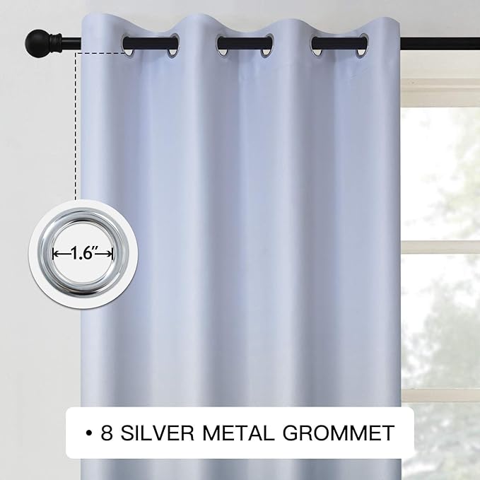 COSVIYA Grommet Ombre Room Darkening Curtains 72 inch Length 2 Panels, Gradient Drapes Grey and Grayish White Light Blocking Insulated Thermal Window Curtains for Bedroom/Living Room,52x72 inches