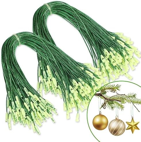 CCINEE 200 Pcs 7.9" Inch Christmas Ornaments String Hanger, Precut Ribbon Hook Metallic Green Ornament String with Snap Fastener for Holiday Hanging Decoration by CCINEE