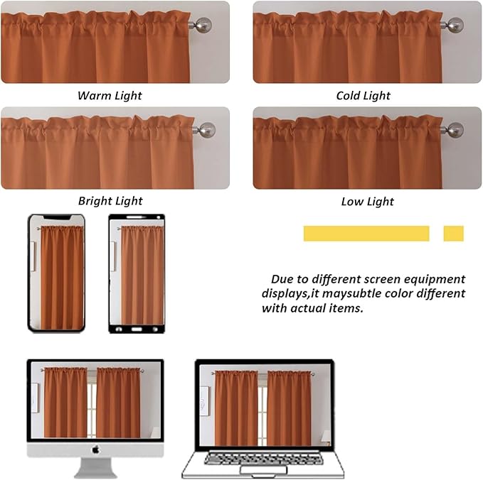 Chyhomenyc Orange Curtains 45 Inch Length 2 Panels, Faux Linen Textured Semi Sheer Light Filtering Soft Airy Rod Pocket Window Treatment Drapes for Living Room Bedroom, 30Wx45L Inch, 2 PCS