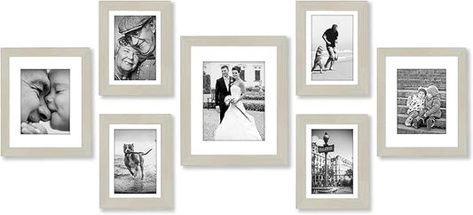 Americanflat Set of 7 Picture Frames with Shatter-Resistant Glass - Gallery Wall Frame Set with One 11x14, Two 8x10 and Four 5x7 Frames - Signature Collection - Light Wood