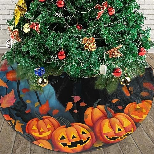 Black Cat Tree Skirts Xmas Ornaments, Halloween Pumpkin Tree Skirt for Christmas Party Holiday All Occasions 36" - Image 5
