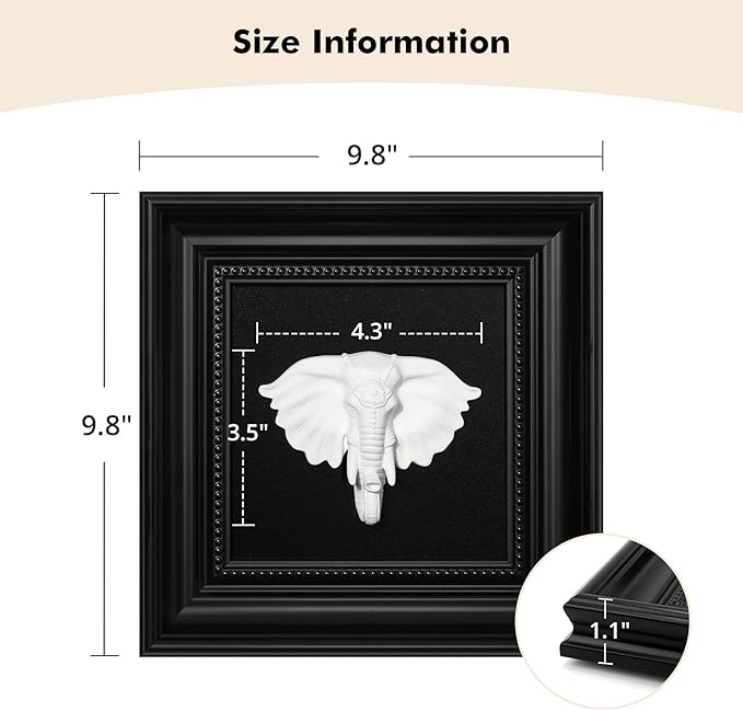 FOLKOR LIFE Animal Head Wall Sculpture Black and White Framed Art for Home Vintage Decor, Classic Elephant Head Statue Hanging Wall Plaque for Modern, Farmhouse, Living Room, Bedroom Decoration