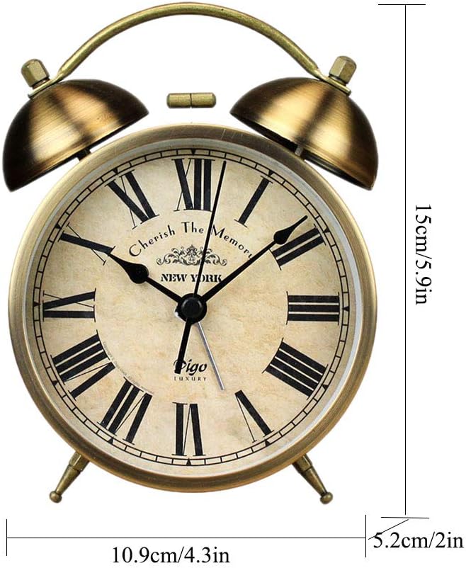 Maxspace Metal Golden Table Clock, Retro Vintage Non-Ticking Small Alarm Clock,Battery Operated Silent Quartz Movement HD Glass Desk Clock for Bedroom Living Room Indoor Decoration Kids?€? (Roman3)