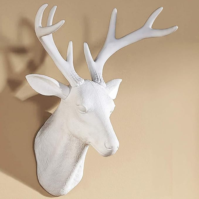 Notakia White Deer Head Wall Decor Deer Antlers Wall Sculpture Faux Taxidermy Wall Animal Head 19.69 x 11.81 x 15.75 inches