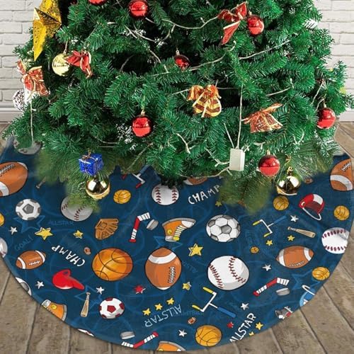 Baseball Football Basketball Sport Theme Christmas Tree Skirt 48 Inch - Image 4