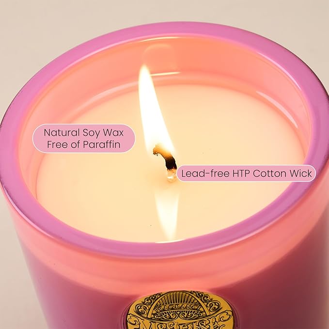 M&SENSE Peony Blush Scented Candle | Pink Candle for Home Decor, Gift for Women | 9.2 oz Soy Wax Candle Set for Relaxation, Gifting