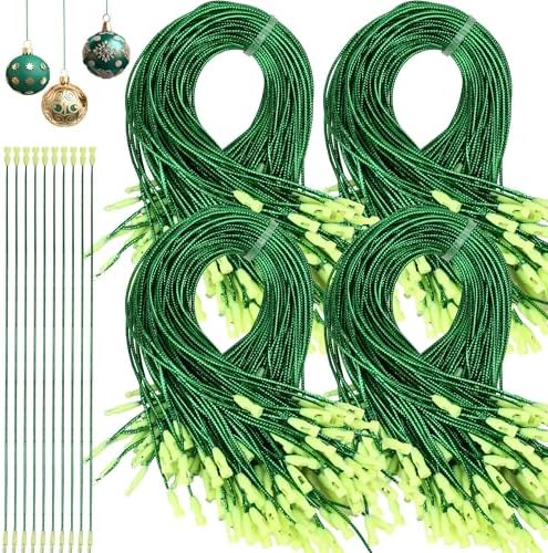 Palonu 480 Pcs Christmas Ornament Hooks, Ornament Hangers with Snap Ornament String for Christmas Tree Holiday Party Hanging Ribbon Decorations Ropes Easy and Fast Locking (Green) by Palonu