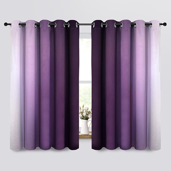 COSVIYA Curtains & Drapes Ombre Purple Curtains 63 inch Length 2 Panels, Grommet Room Darkening Light Blocking Insulated Thermal Gradient Window Curtains for Bedroom/Living Room,70x63 inches